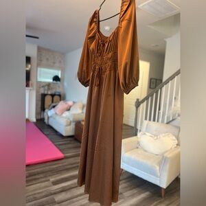 Chic Long Sleeve Brown Dress
